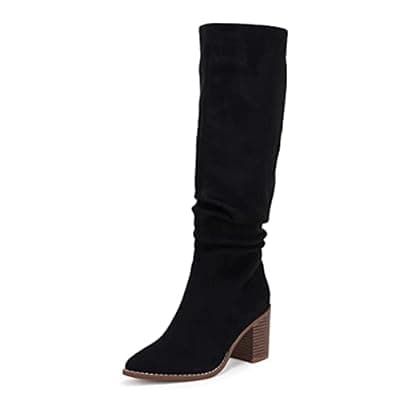 [Huiyuzhi] Huiyuzhi Womens Pointed Toe Mid Chunky Heel Side Zipper Knee High Boots Tall Booties