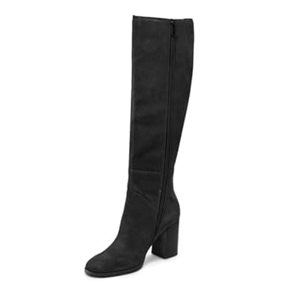 [Gradinery] Gradinery Womens Knee High Boots Faux Suede Chunky Heel Square Toe Tall Boots Side Zipper Fashion Long Boot