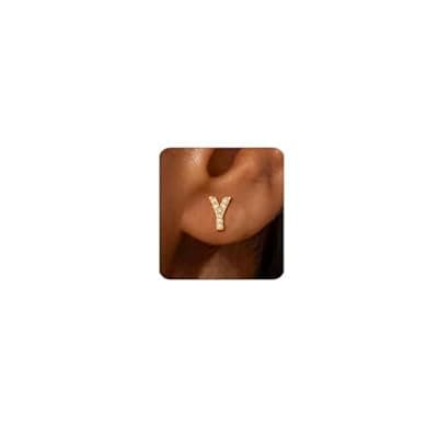 MUMREUES Gold Earrings for Women Trendy 14K Gold Cubic Zirconia Initial Letter Stud Earrings Simple Tiny Small Minimalist Dainty Cute Hypoallergenic Initial Earrings Jewelry Gifts