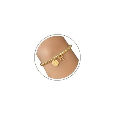 BAYLAY Gold Beaded Bracelets for Women-Initial Bracelet Gold Bracelets for Women Copper Beaded Bracelet for Womens Waterproof Jewelry Non Tarnish Jewelry Pulseras para Mujer Gifts for Girlfriend Mom