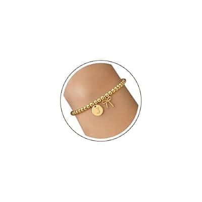 BAYLAY Gold Beaded Bracelets for Women-Initial Bracelet Gold Bracelets for Women Copper Beaded Bracelet for Womens Waterproof Jewelry Non Tarnish Jewelry Pulseras para Mujer Gifts for Girlfriend Mom
