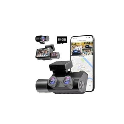 [Frvesroe] Frvesroe 4K 3 Channel Dash Cam Front and Rear Inside with WiFi 6 & GPS, 4K+1080P+1080P Dash Camera for Cars, FREE 64GB Card, IR Night Vision, 24H Parking Mode,Dashcam for Family & Rideshare Driver(V1)