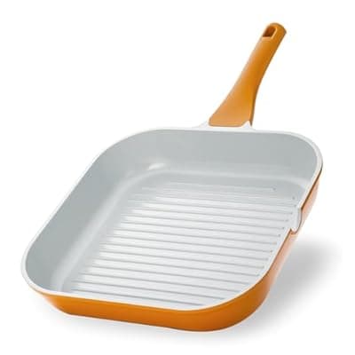 [KOCH SYSTEME CS] KOCH SYSTEME CS 9.5 Inch Nonstick Grill Pan for Stove Tops, Square Frying Pan with Pour Spouts, Square Pan for Indoor Cooking, Grill Skillet with Bakelite Handle, PTFE & PFOA Free, Copper
