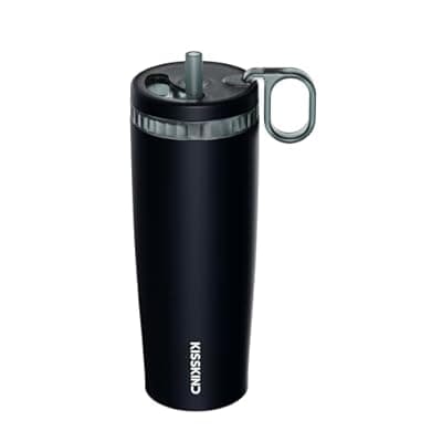 [KISSKIND] KISSKIND 20 Oz Iced Coffee Tumbler with Hidden Straw, Insulated Stainless Steel Coffee Tumbler, Leakproof Ceramic Lined Travel Cup for Subway Commuting, Slim Tumbler for To-Go, Midnight Espresso