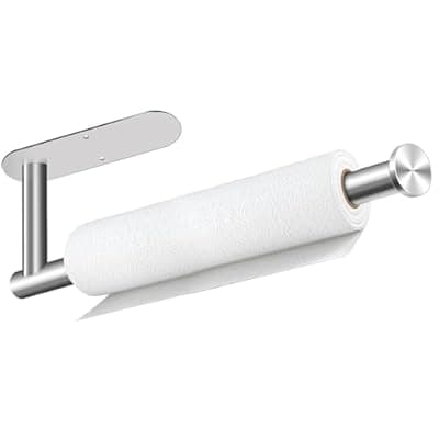 [Yarmchahk] Yarmchahk Paper Towel Holder, Wall Mount or Self Adhesive, SUS304 Stainless Steel Paper Towel Holders Organization and Storage for Cabinet, Counter, Kitchen, Bathroom, Rustproof and Waterproof, Silver