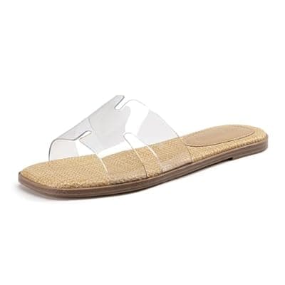 Rihero Women's Dressy Flat Sandals Comfortable Slip On Leather Slide Sandals