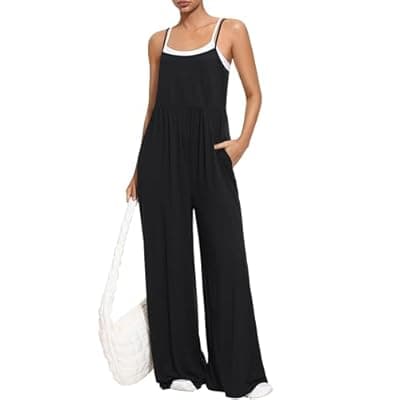 EUYZOU Jumpsuits for Women Casual Loose Fit Summer Outfits Wide Leg Rompers Sleeveless Vacation Trendy One Piece Jumpers