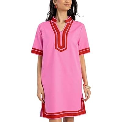[QIBABU] QIBABU Linen Dress for Women Color Block Swimsuit Coverup Casual Shirt Dress with Pockets