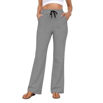 [AGVNG] AGVNG Women's Wide Leg Pants Casual Pants Elastic Waist Lightweight Lounge Work Travel Comfy Trousers Pants