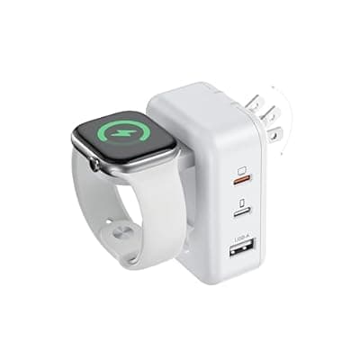 [Tinetton] 100W 4in1 Charger with Apple Watch Charging, Fast USB C Charger Block Dual Foldable Travel Essentials for iPhone 17/16/15 Series, iPad, MacBook Pro/Air, iWatch
