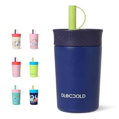 [DLOCCOLD] DLOCCOLD 12 oz Insulated Stainless Steel Straw Tumbler, Reusable Sippy Cup With Leak-Proof Spill Resistant Flexible Straw Lid, Cups, Easy to Clean, Water Bottle, Great for Travel, Home