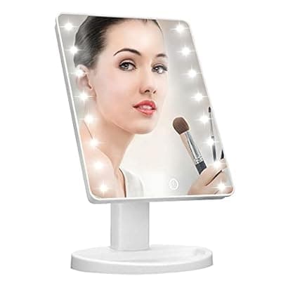 [KOOKIN] KOOKIN Lighted Vanity Makeup Mirror 16 Led Lights 180 Degree Rotation Lighted Makeup Mirror Touch Screen Adjusted Brightness Desk Mirrors USB Dual Supply Bathroom Light Up Makeup Mirrors (White)