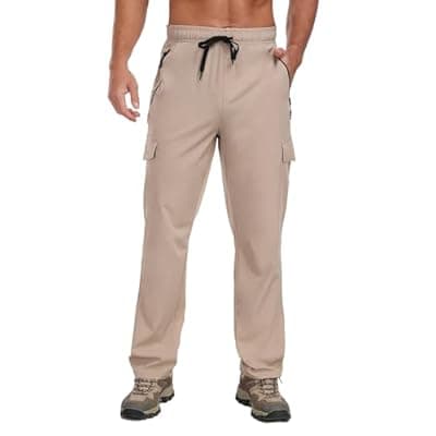 [AGVNG] Men's Hiking Pants UPF 50+ Cargo Quick Dry Water Resistant Elastic Waist Zip Pockets Travel Work Lightweight Running