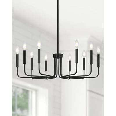 [Yunnix] Yunnix 10 Light Black Chandelier, 33" Extra Large Modern Farmhouse Chandelier - Matte Black Hanging Light Fixture Industrial Dining Room Light for Kitchen Island, Living Room, Hall, Foyer