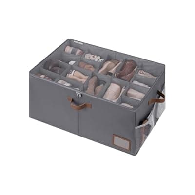 [StorageWorks] StorageWorks Shoe Organizer for Closet, Shoe Storage Containers for Entryway, Fabric Shoe Storage Organizer for Slippers and Flats, Shoe Storage Bins with Side Mesh Pocket, Fits up to 20 Pairs, Gray