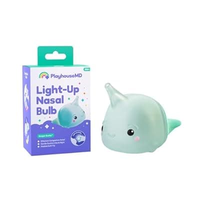 [Playhouse MD] Playhouse MD Booger Buddy Nasal Aspirator Bulb, Narwhal - with LED Light for Babies & Toddlers – BPA-Free Snot Remover for Infant Stuffy Nose and Congestion Relief – Easy to Clean Design