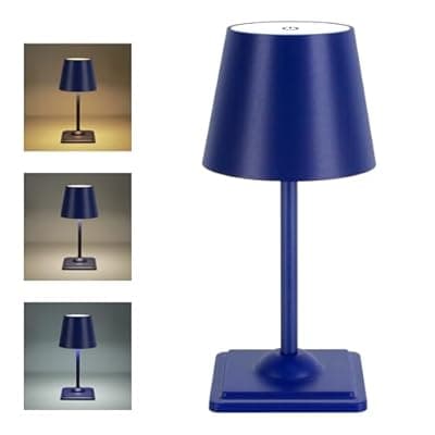 [SOUDFK] SOUDFK Cordless Table Lamp,3 Color Dimmable Desk Lamp,Small Rechargeable Light for Bedroom, Nightstand(Sapphire Blue,1 PC)