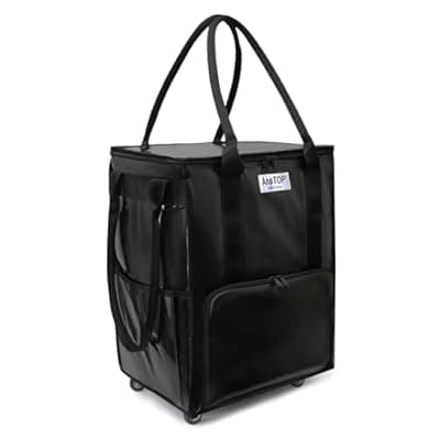 [AnsTOP] AnsTOP Reusable Grocery Bag on Wheels, 66LBS Foldable Shopping Cart with 5 Smooth Caster Wheels Zippered Top, Rolling Tote with Multiple Pockets for Groceries, Laundry, Travel, Camping,Medium,Black