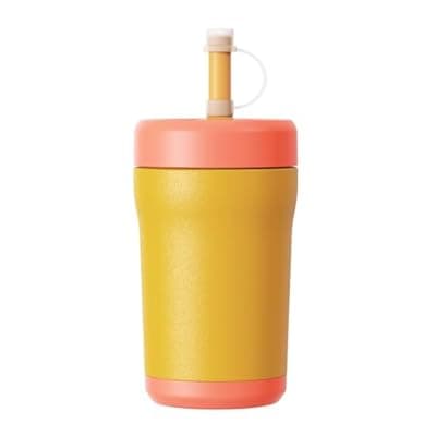 [Sursip] Sursip Toddler Stainless Steel Sippy Cup, Spill Proof 12 oz Kids Insulated Tumbler with Straw and Transparent Visible Lid, BPA Free & Dishwasher Safe - Orange