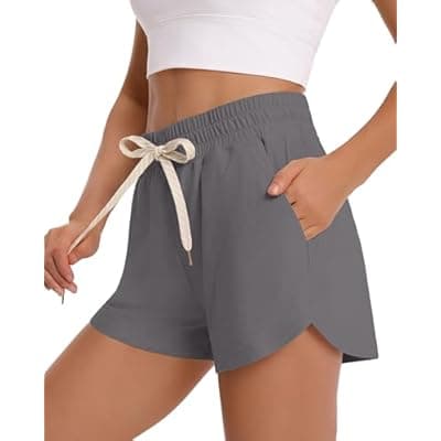 [iceROSE] iceROSE Athletic Shorts for Women - High Waisted Black Running SweatShorts Summer Drawstring with Pockets for Workout Lounge