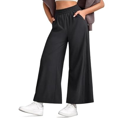 [G4Free] G4Free Lightweight Wide Leg Ankle Pants for Women High Waisted Yoga Trouser with Pockets Loose Fit Petite/Regular/Tall