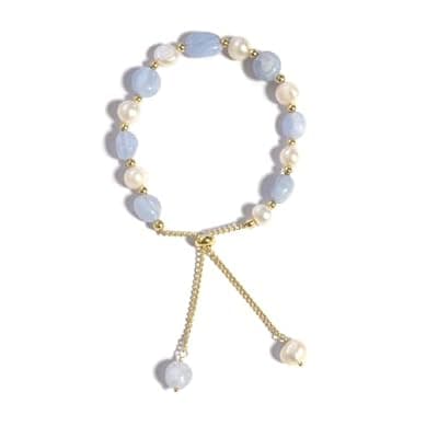 [Chunerily] Cultured Freshwater Pearls and Natural Stones Beaded Gold Bracelet Christmas gifts for Women Multicolor Adjustable Slider Bracelets Aventurine/Morganite/Sunstone /Agate Charm Jewelry Synthetic Pearl