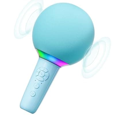 [Hotwill] Wireless Bluetooth Karaoke Microphone for Kids, Portable Handheld Karaoke Mic Speaker Toys with LED Light, Best Christmas Birthday Festival Party Gift for 3 4 5 6 7 8 9+ Year Old Girls Boys (Blue)