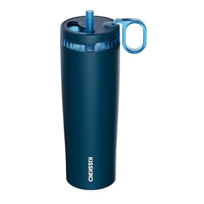 [KISSKIND] KISSKIND 24 Oz Iced Coffee Tumbler with Hidden Straw, Insulated Stainless Steel Coffee Tumbler, Leakproof Ceramic Lined Travel Cup for Subway Commuting, Slim Cold Brew Tumbler for To-Go, Americano