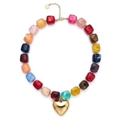 [ZOLZO] ZOLZO Chunky Heart Necklaces, Colorful Resin Necklace, Heart Statement Necklace Trendy, Summer Vacation for Women, Birthday, Mothers Day