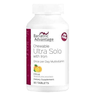 [Bariatric Advantage] Bariatric Advantage Chewable Ultra Solo with Iron - Once-Per-Day Daily Multivitamin - for Bariatric Patients - with Thiamin, Vitamin A & More - Gluten Free - Citrus - 90 Tablets
