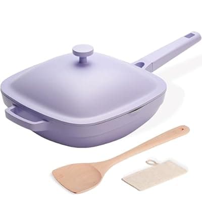 [USELUCK] USELUCK 10.5 Inch(3.8QT) Ceramic Pan with Lid,Non Stick Frying Pans Cast Aluminum Deep Sauté Pans,Ti-Ceramic Non Toxic Pix Pan with Wooden Spatula and Scrubber-Dusk Petal