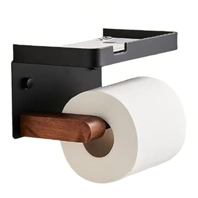Bathroom Black Toilet Paper with Tissue Box Holder - Wall Mount Wooden Extension Rod with Widening Groove Bracket Aluminum Alloy Groove Rack for Paper Towel Holder and Wipes