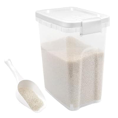 [WBKTOOL] Tight-Lock Rice Container 10-15 Lbs - Airtight Flour Container with Scoop - Food-Grade Plastic Food Storage Container for Cereal, Sugar - Dry Food Dispenser for Kitchen, Pantry Organizers and Storage