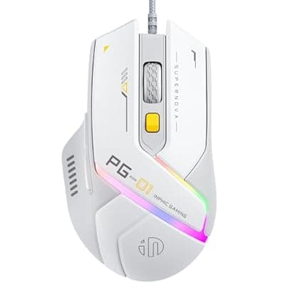[INPHIC] INPHIC PG1 Wired Computer Gaming Mouse Ergonomic, 12800 DPI High-Precision, 6 Programmable Buttons, RGB Backlit for Gaming - White Gray