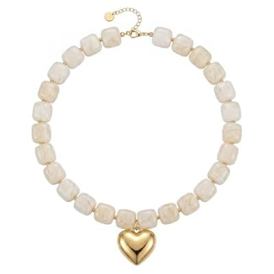 [ZOLZO] ZOLZO Chunky Heart Necklaces, Colorful Resin Necklace, Heart Statement Necklace Trendy, Summer Vacation for Women, Birthday, Mothers Day
