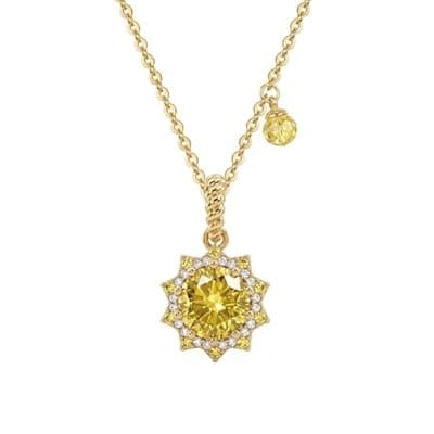 [MTMY] MTMY Birthstone Necklace for Women, 14K Gold Plated Sunburst Necklace with Removable Charm Birthday Jewelry Gift