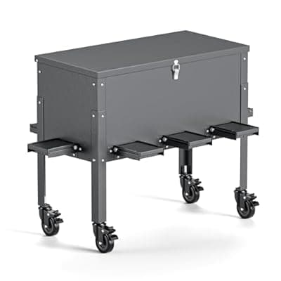 [Yhhdjc] 200 LBS Gravity Deer Feeder, Heavy Duty Galvanized Steel Wildlife Feeder with 8 Feeding Ports, All-Terrain Lockable Wheels, Weatherproof Metal Deer Corn Feeder for Hunting, Game & Backyard Wildlife