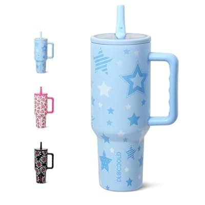 [DLOCCOLD] DLOCCOLD 40 oz Tumbler with Handle & Flip Straw, Car Cup Holder Friendly, Leak Resistant Water Bottle, Reusable Insulated Modern Stainless Steel Tumbler, Gifts for Women & Men