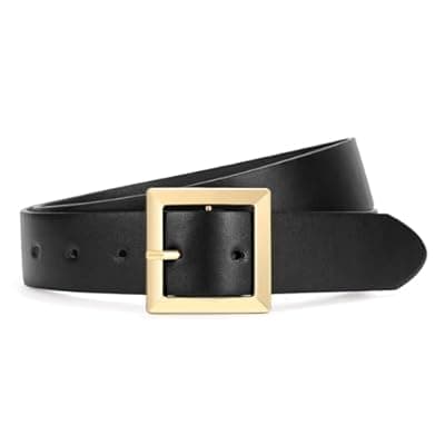 [SUOSDEY] SUOSDEY Women Leather Belt for Jeans Dresses Pants Fashion Waist Belt Ladies Belts for Trendy with Gold Square Buckle
