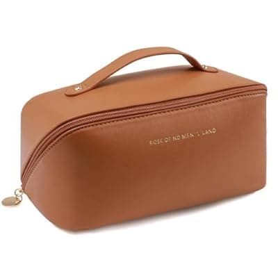 [LSLCQW] LSLCQW Makeup Bag, Portable Cosmetic Bag, Large Capacity Travel Makeup Case Organizer, Black For Women Toiletry Bag for Girls Traveling With Handle and Divider (Brown)