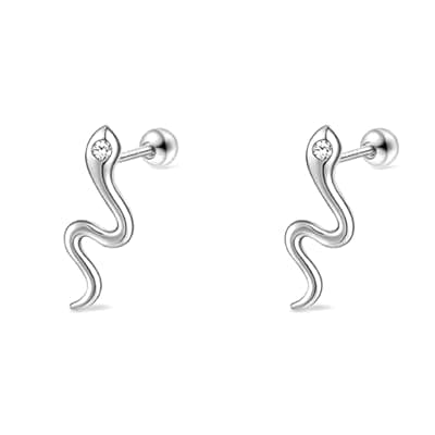 [DHZJTSL] DHZJTSL Small Silver Snake Stud Earrings for Women, Hypoallergenic 925 Sterling Silver Snake Shaped Gothic Goth Earrings, Cartilage Helix Piercing