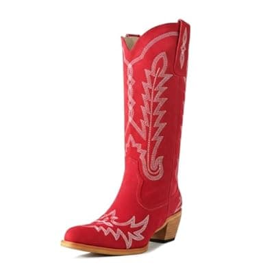 heelchic Cowboy Boots for Women Western Cowgirl Boots Retro Embroidered Pointed Toe Chunky Heel Pull On Knee High Boots for Country Concert Festival