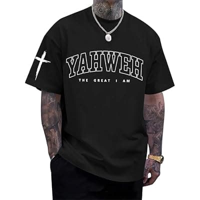 [Eatbook] Christian Shirts for Men Jesus Faith Cross Religious Sayings Tshirt Vintage Bible Verse Inspirational Tee Tops