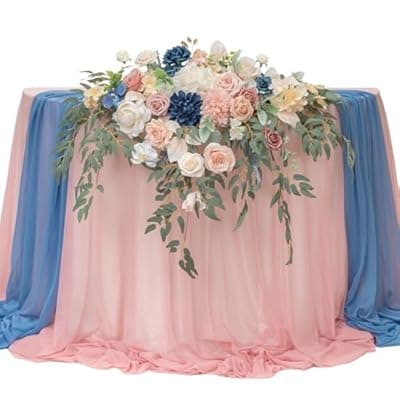 [TINGE TIME] TINGE TIME Artificial Sweetheart Flower Swag with Tablecloth and Table Runner, Pack of 3 Floral Arrangement for Wedding Sweetheart Table Centerpiece Decoration (Dusty Rose & Navy Blue)