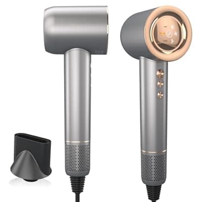 [JINRI] JINRI Hair Dryer, High Speed Ionic Low Noise Blow Dryer with Brushless Motor for Fast Drying, Thermo-Control Quiet Compact Hair Blow Dryer with Magnetic Nozzle for Home Travel Salon, 360g, Silver
