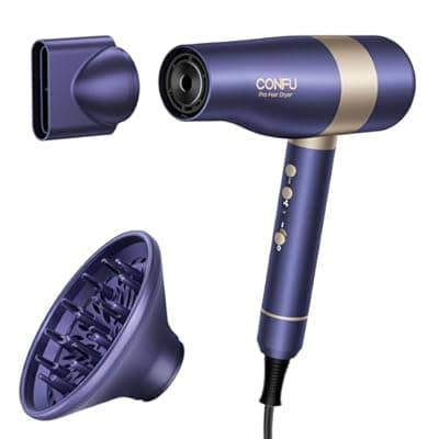 [CONFU] CONFU Hair Dryer, Ionic Hair Dryer for Curly Hair with Diffuser, 110,000 RPM Fast Drying Blow Dryer, Attachments for All Hair Types, Light and Quiet, Sunset Purple