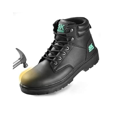 [DURAWERK] SKPRO Steel Toe Work Boots for Men, Lightweight Non Slip Boots, Safety Toe Construction Leather Water-Resistant Shoes