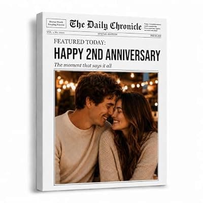 [TWING] TWING Custom Canvas Print for Couple, Personalized Newspaper Style Photo Wall Art with Custom Text, Anniversary Custom Gift for Couple Husband Him, Ready to Hang Romantic Home Decor, 8x10 Inch