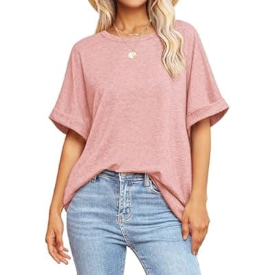 [GKBK] GKBK Women Oversized T Shirts Crew Neck Short Sleeve Tops Summer Dressy Casual Loose Fit Tee 2025 Trendy Fashion Clothes