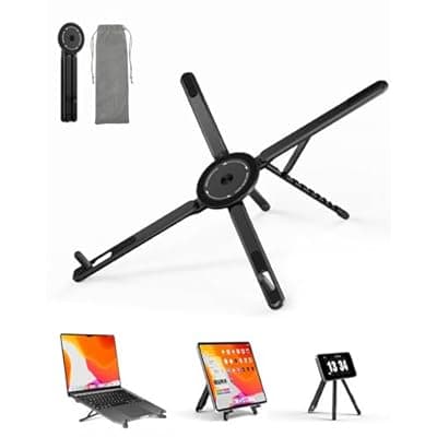 [Viozon] Viozon Portable Laptop Stand for Desk, Foldable Adjustable Computer Riser with Magnetic Phone Holder, Aluminum Laptop Stand for 10–16” Laptops & 4–13” Phones/Tablets (Black)